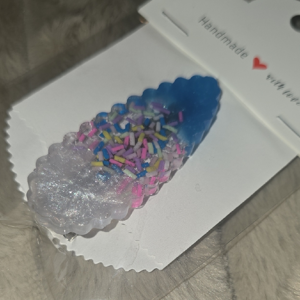 Handmade Blue and White Kids Hair Clip